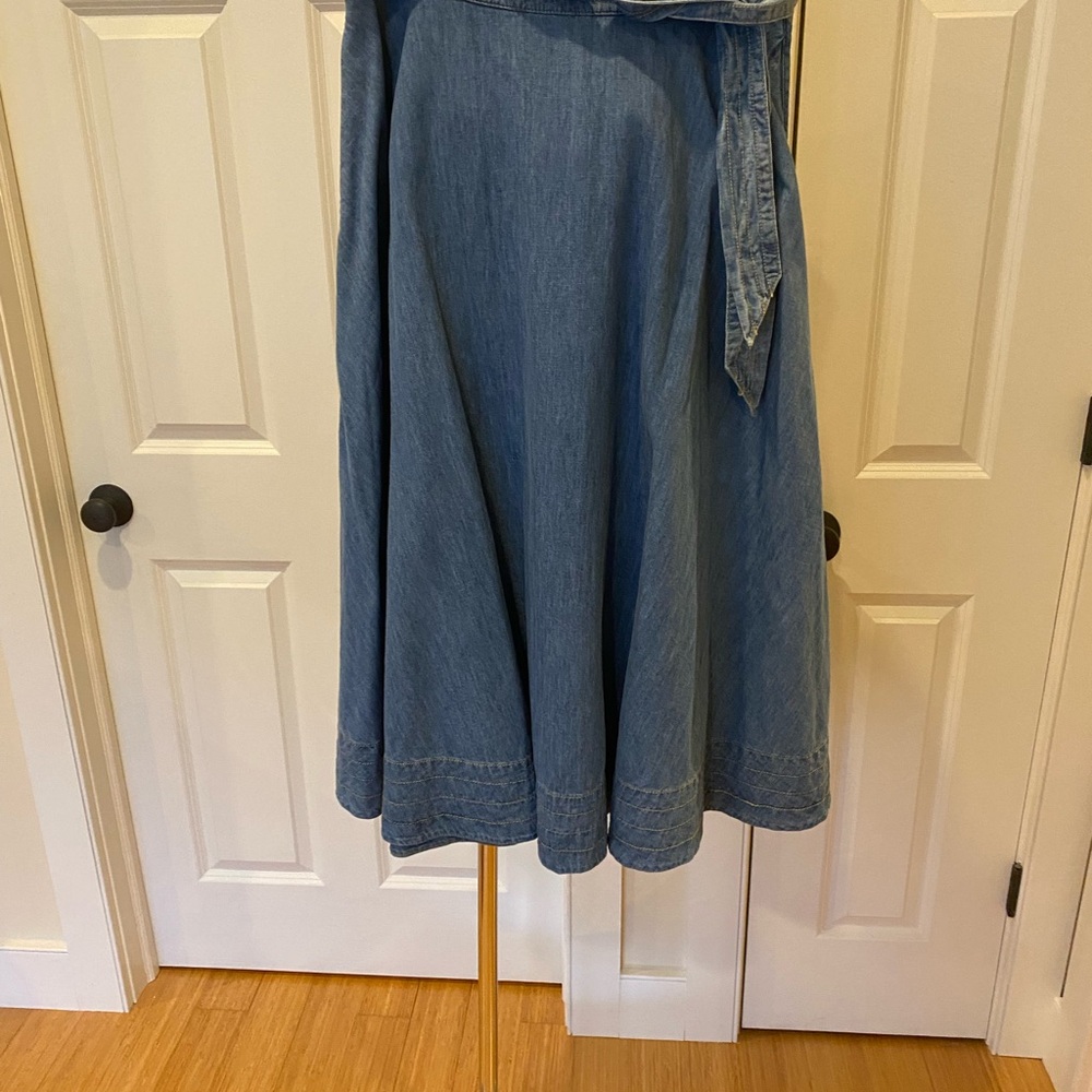 Kate Spade Blue A-Line Midi Skirt with Tie Front